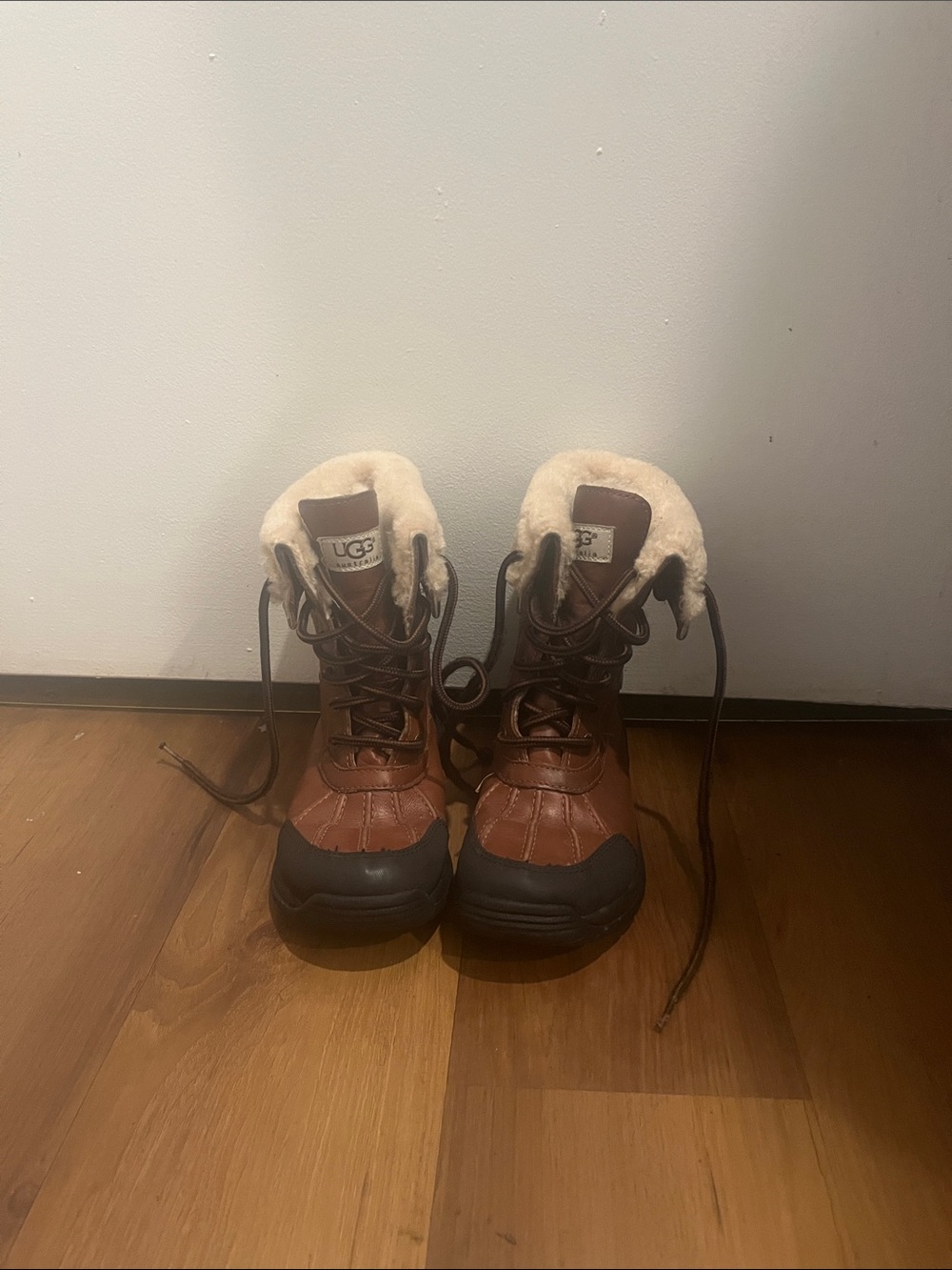 UGG Chestnut Leather Lace-Up Shearling Cuff Boots